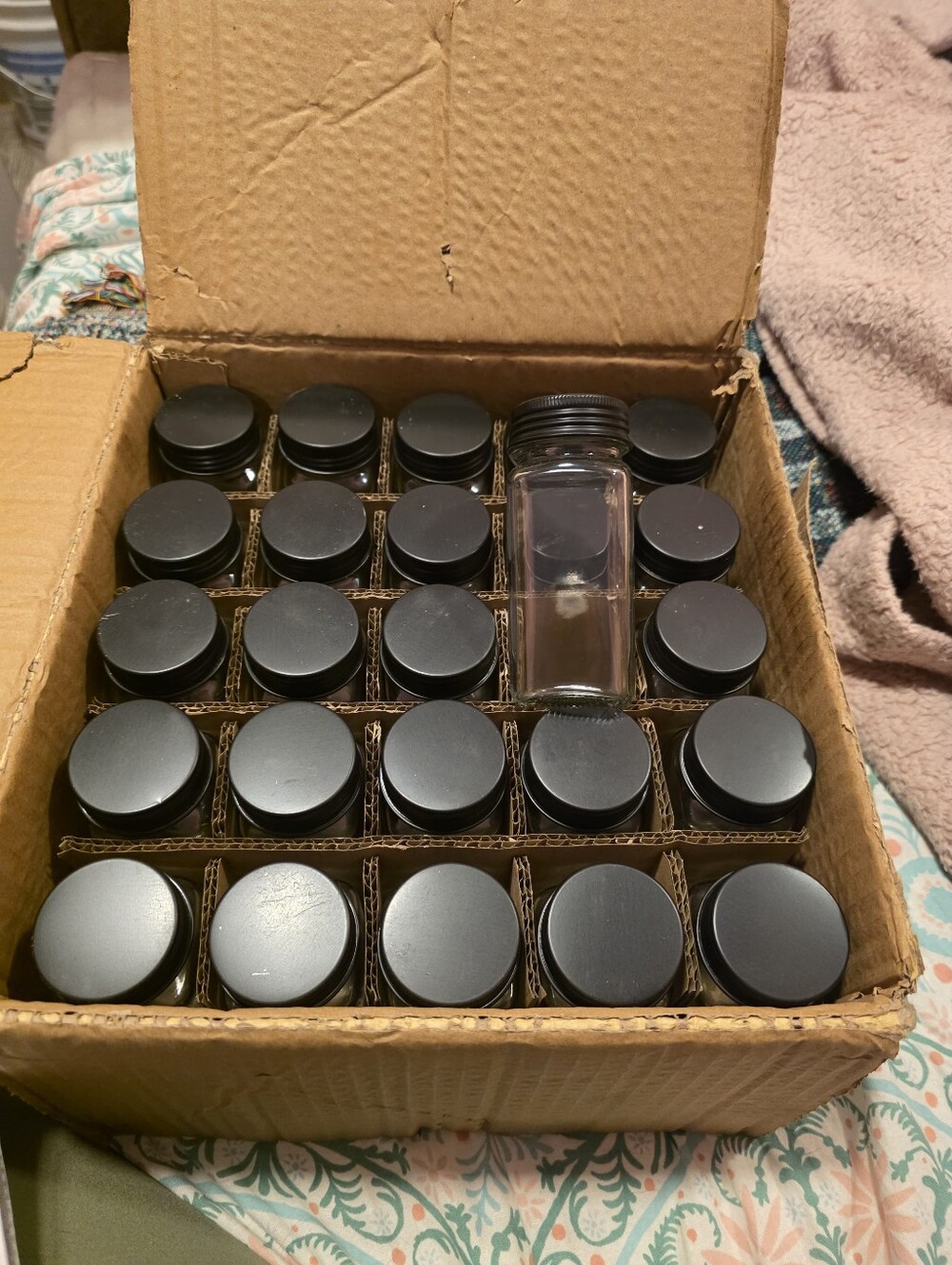 Set of Small Clear Glass Jars with Black Lids - 25 Pack